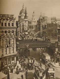 'Spire of St. Martin's Ludgate Silhouetted Against The Bulk of St. Paul's', c1935. Creator: Unknown.