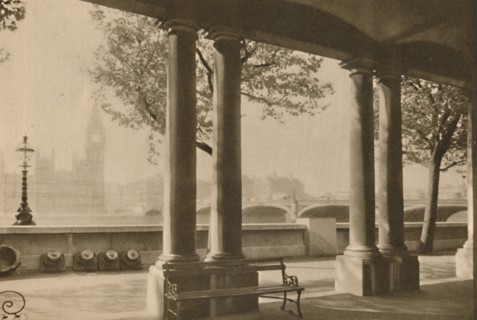 'Westminster Bridge and Big Ben from the Terrace of St. Thomas's Hospital', c1935. Creator: Unknown.
