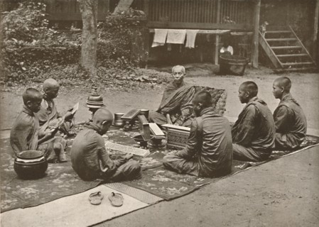 'Buddhist Priest with Pupils', 1900. Creator: Unknown.