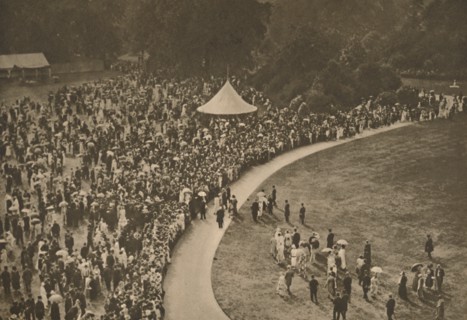 'A Glimpse of One of the Annual Royal Garden Parties Among The Timbered Lawns of Buckingham Palace', Creator: Unknown.