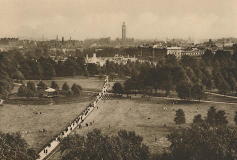 'Green Park and Westminster from the Structure That Has Usurped The Site of Old Devonshire', c1935. Creator: Unknown.