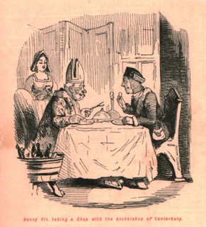 'Henry VII taking a chop with the Archbishop of Canterbury', 1897. Creator: John Leech.