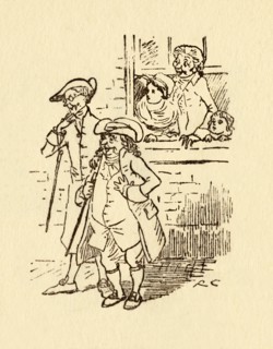 Bystanders watch as John Gilpin gallops past, 1878, (c1918). Creator: Randolph Caldecott.