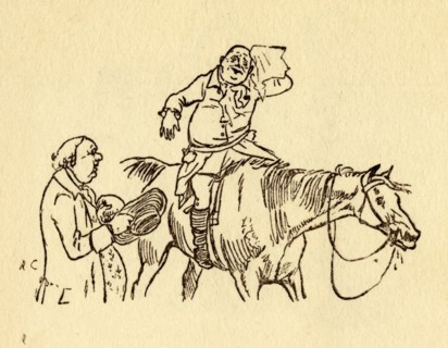 John Gilpin wipes his sweaty brow with a handkerchief, 1878, (c1918).  Creator: Randolph Caldecott.