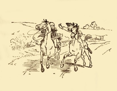 John Gilpin is found by the postboy from the Bell Inn, 1878, (c1918). Creator: Randolph Caldecott.