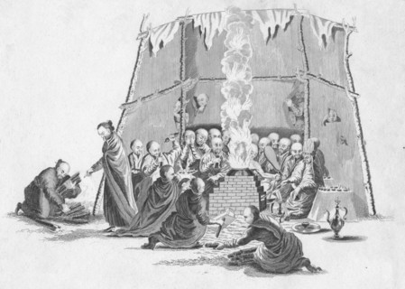 'Burning the dead body of a Lama', c1802.  Creator: Unknown.