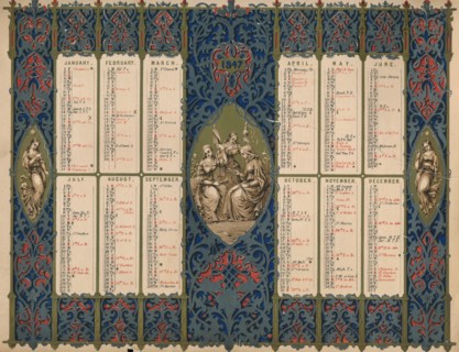 Calendar with saints' days and royal birthdays, 1847. Creator: M & N Hanhart.