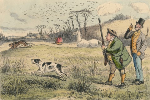 'Mr. Jogglebury Crowdey with his dog and his gun', c1860s. Creator: John Leech.