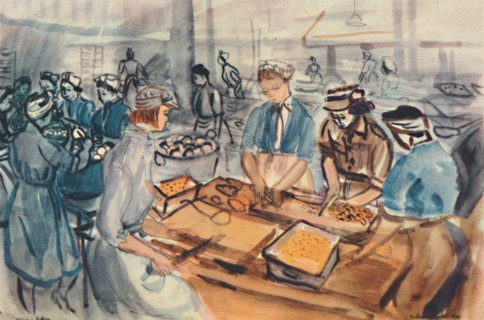 Chopping and Peeling. An A.T.S. cooking centre', 1944. Creator: Anthony Gross.