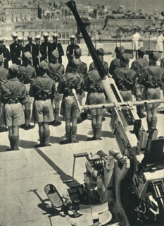 Royal Marines at the parade celebrating the successful defence of Malta, World War II, 1943 (1944). Creator: Unknown.
