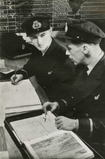 BOAC navigation officers drawing up a flight plan, World War II, c1939-c1944 (1946). Creator: Unknown.