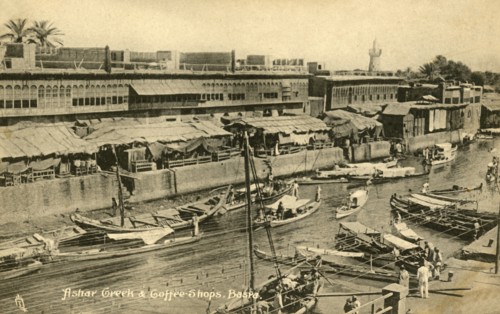 'Ashar Creek & Coffee Shops, Basra', c1918-c1939. Creator: Unknown.