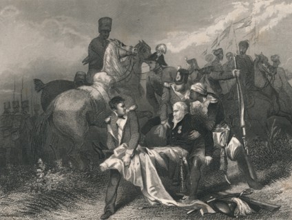 'Major General Sir. R. H. Sale...Mortally Wounded at the Battle of Moodkee...', (mid 19th century).  Creator: J Rogers.