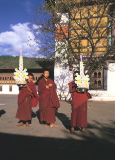 Buddhist monks, Tashichho Dzong, Thimphu, Bhutan.