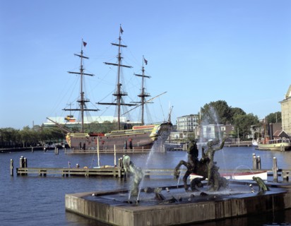 Replica Dutch East Indiaman at Scheepvaart Museum, Amsterdam, Netherlands