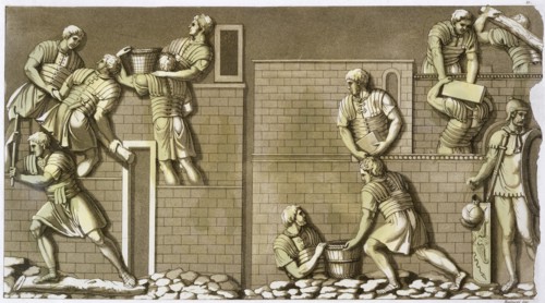Roman soldiers building a fort, (c1820-1839). Artist: Vittorio Raineri