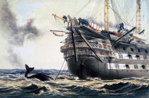 HMS 'Agamemnon' laying the original Atlantic telegraph cable, 1857 (1866). Artist: Robert Dudley