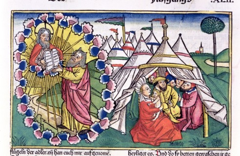 Moses receiving the Ten Commandments. Artist: Unknown