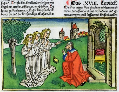 Genesis 18:2: Abraham and the three angels. Artist: Unknown