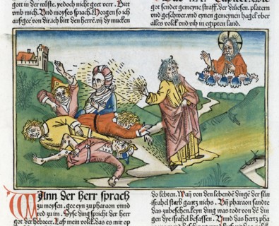 Exodus 9:8-12: Moses and the plague of boils, one of the Seven Plagues of Egypt. Artist: Unknown