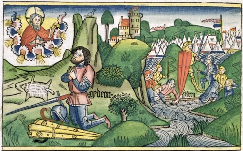 Judges 6:36: Gideon puts out the fleece. Artist: Unknown