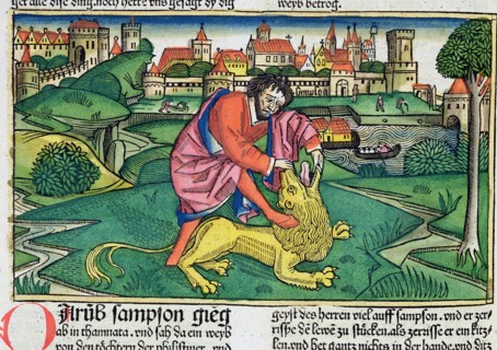 Judges 14:5-9: Samson slaying the lion. Artist: Unknown
