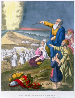 Moses parting the Red Sea, 1870s. Artist: Siegfried Detlev Bendixen