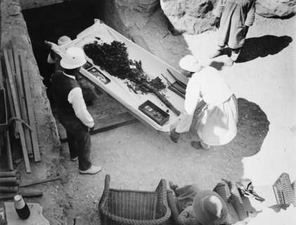Funeral bouquet being removed from the tomb of Tutankhamun, Valley of the Kings, Egyp, 1922. Artist: Harry Burton