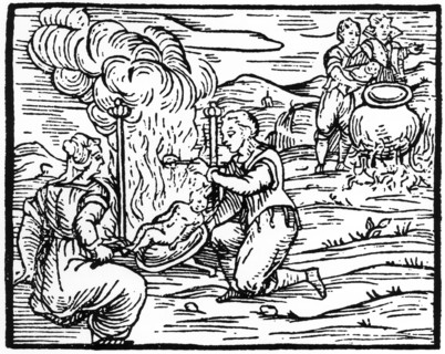 Witches roasting and boiling infants, 1608 (19th century). Artist: Unknown