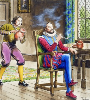 Sir Walter Raleigh smoking a pipe, (c1900). Artist: Trelleek