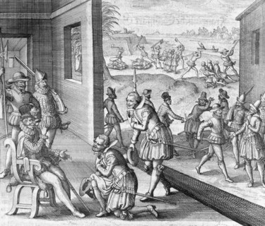 The Spanish capture Fort Caroline, 1565 (1631). Artist: Unknown