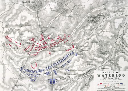 Map of the Battle of Waterloo, 18th June 1815 (19th century). Artist: Alexander Keith Johnston