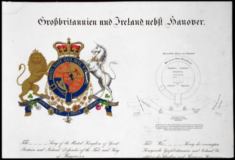 Crest of the King of the United Kingdom of Great Britain and Ireland and Hanover, 19th century. Artist: Unknown