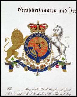Crest of the King of the United Kingdom of Great Britain and Ireland and Hanover, 19th century. Artist: Unknown