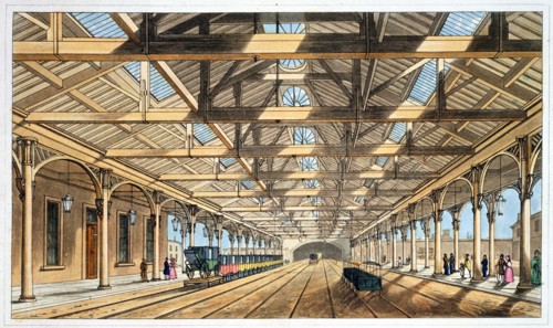 Entrance to the tunnel and booking offices New Station, Lime Street, Liverpool, 1836. Artist: John Harris