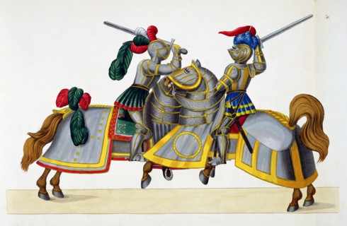 Two knights at a tournament, 1842. Artist: Friedrich Martin von Reibisch