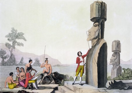 Statues on Easter Island, late 18th century. Artist: C Bottigella