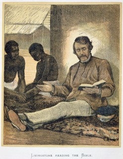 David Livingstone reading the Bible, Africa, 19th century. Artist: Unknown