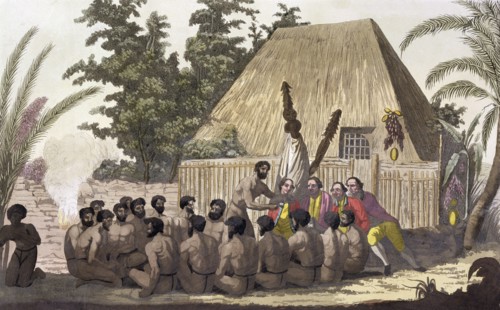 'Captain Cook observes an Offering, Sandwich Islands', 1778-1779 (19th century). Artist: Angelo Biasioli