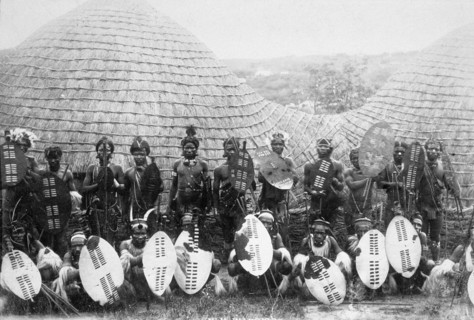 Zulu warriors, Southern Africa, c1875. Artist: Unknown
