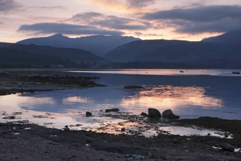 Beinn Tarsuinn across Brodick Bay, Arran, North Ayrshire, Scotland.