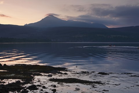 Goatfell across Brodick Bay, Arran, North Ayrshire, Scotland.