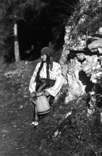 Young woman holding a jug, Bistrita Valley, Moldavia, north-east Romania, c1920-c1945. Artist: Adolph Chevalier
