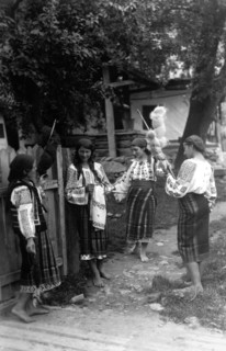Young women spinning wool, Bistrita Valley, Moldavia, north-east Romania, c1920-c1945. Artist: Adolph Chevalier
