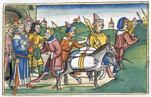 Joseph sends his brothers home with a supply of free food, 15th century. Artist: Unknown