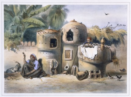 Peasant dwellings in Upper Egypt, 1848. Artist: Eugene Leroux