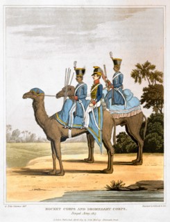 'Rocket Corps and Dromedary Corps, Bengal Army 1817' (1819). Artist: Havell & Son