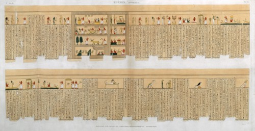 Ilustrations of a manuscript with hieroglyphics, from a tomb at Thebes, Egypt, 1822. Artist: Willemin