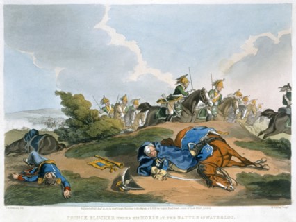'Prince Blucher under his Horse at the Battle of Waterloo', 1815. Artist: Matthew Dubourg