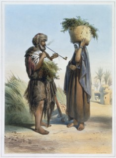 Fellah man and woman, 1848. Artist: Mouilleron